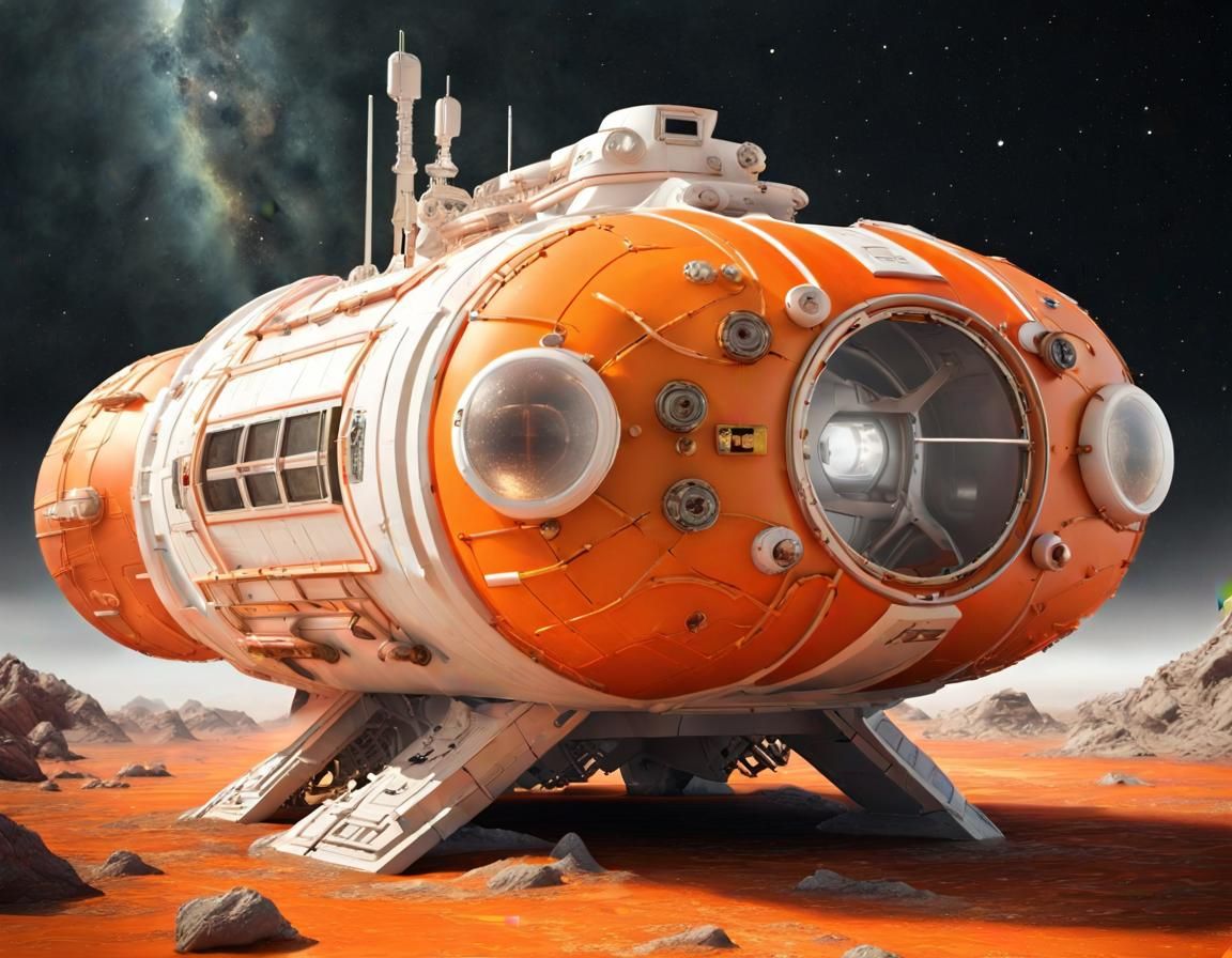 Seventies Sci-Fi Landing Craft on Desolate Planet