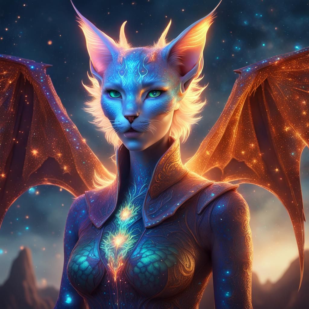 Dragon-Cat Wizard with Galaxy Wings