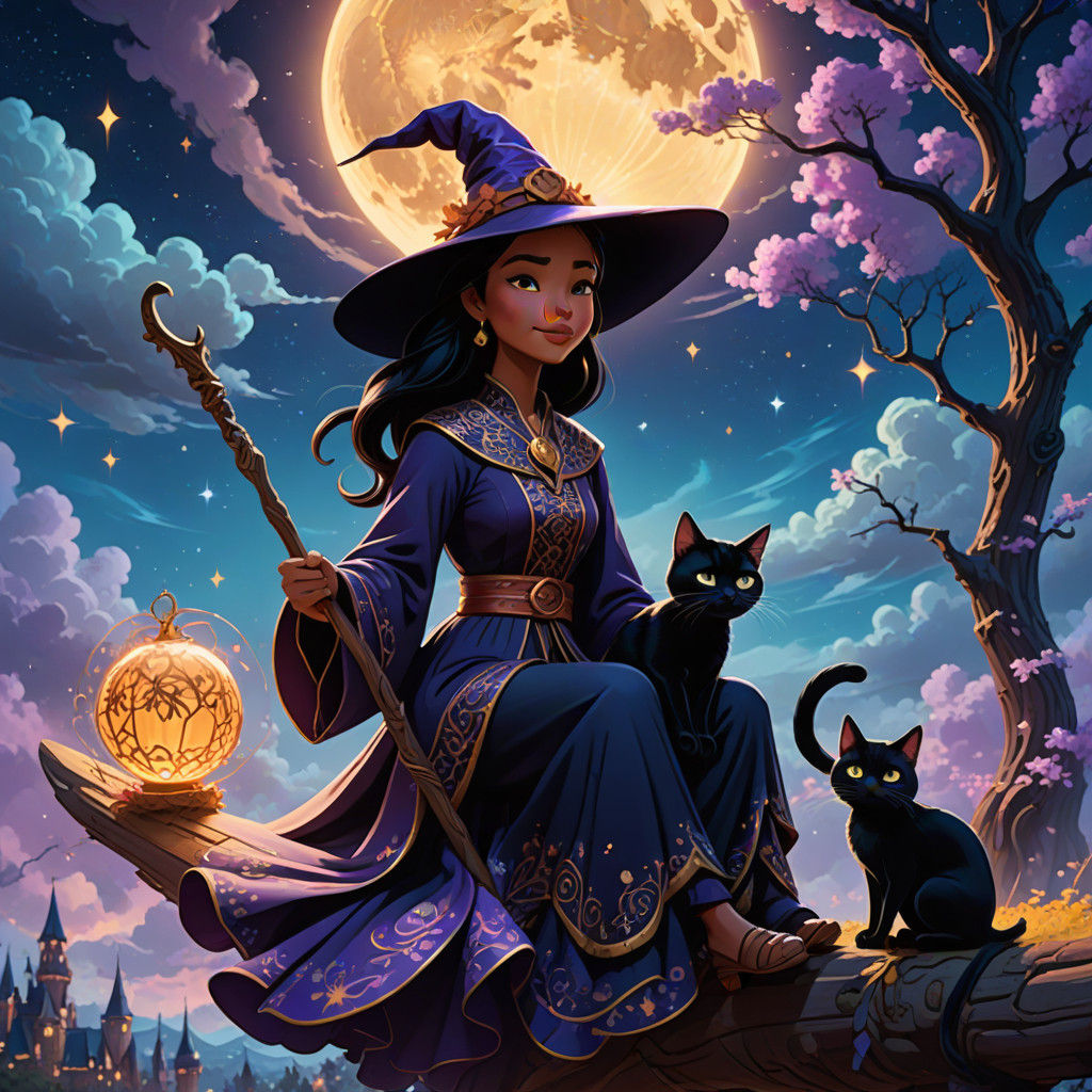 Asian Witch Rides Broomstick in Whimsical Disney-Inspired Ar...