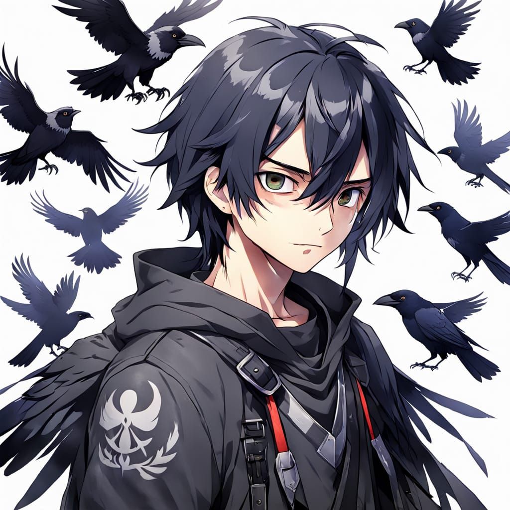Anime Crow Boy in Flight