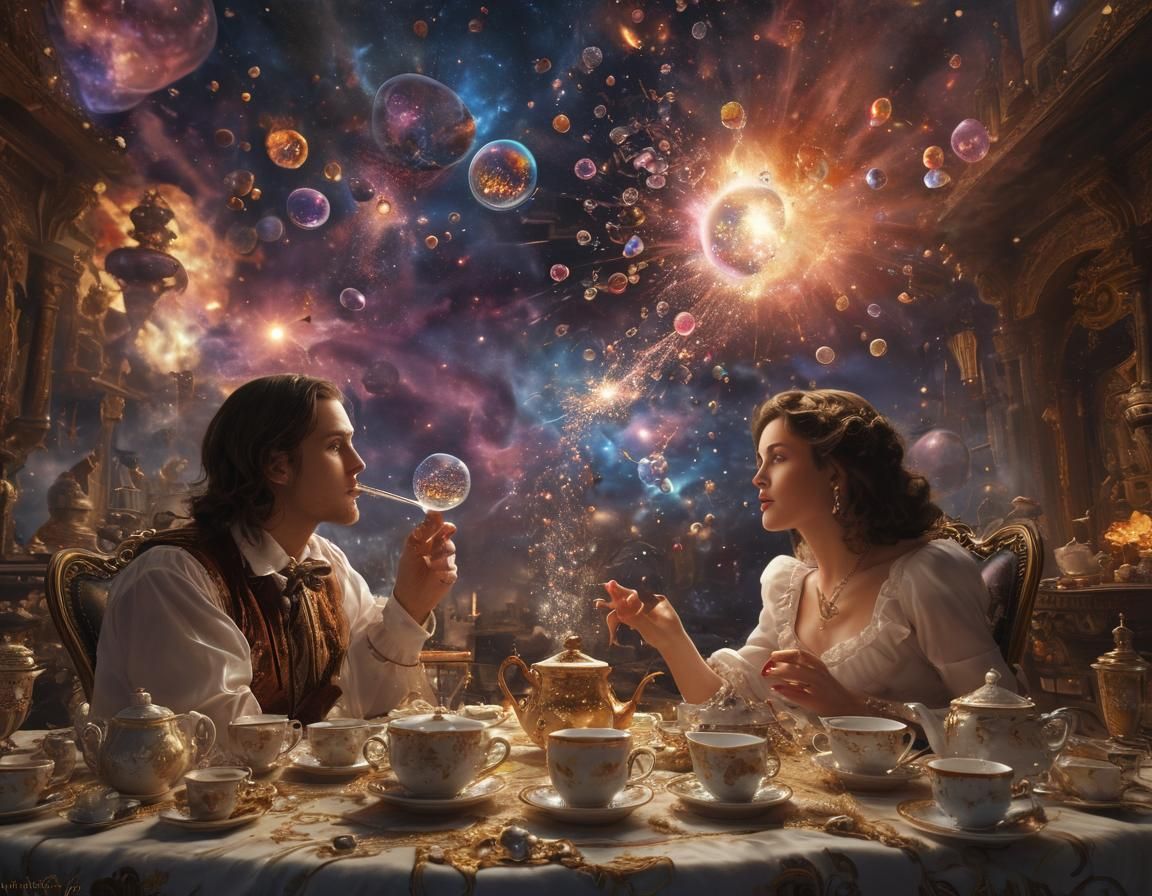 Surreal Explosion: Cosmic Bubbles and Antique Teacups