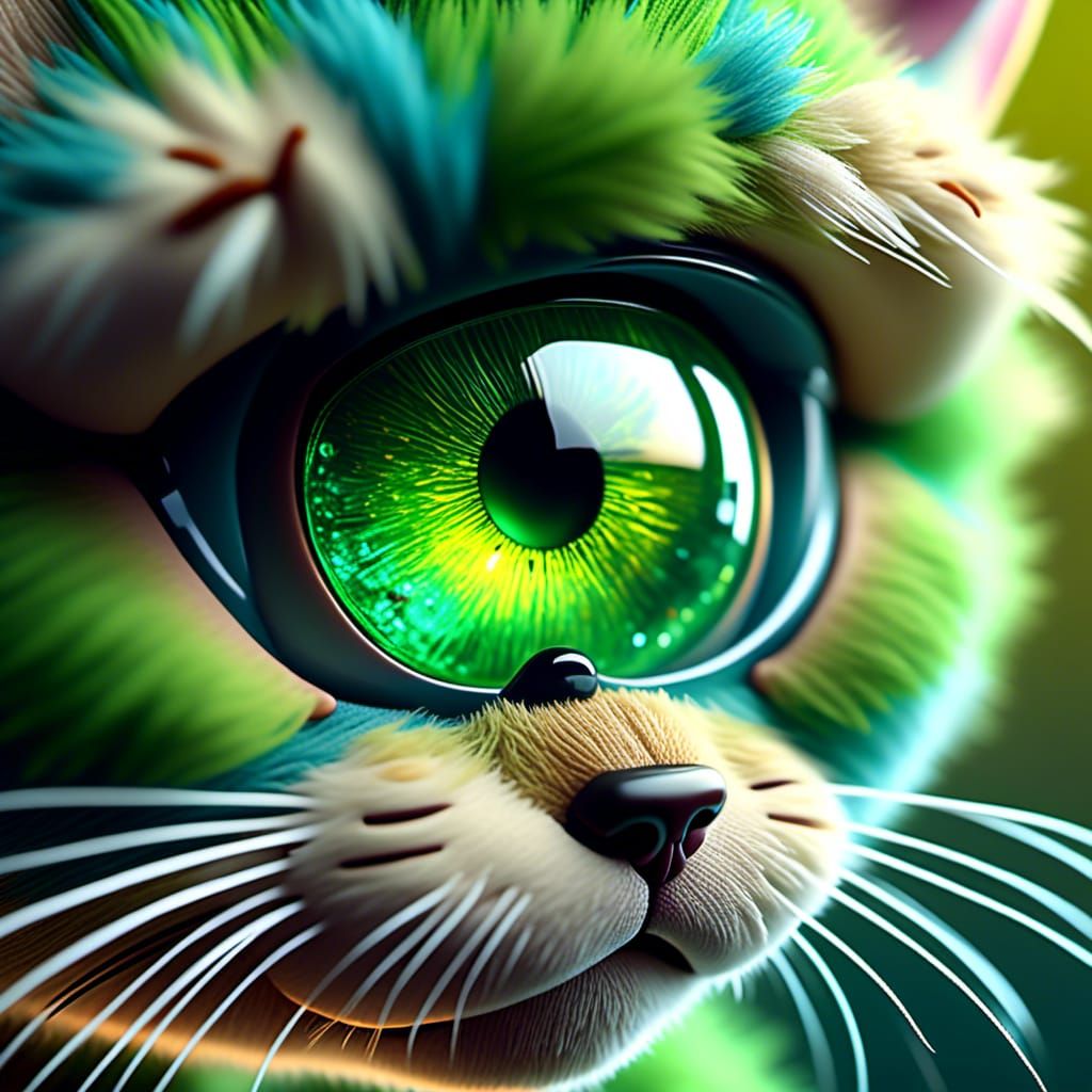 Kitten Encased in Iridescent Glass Eye: Macro Photography