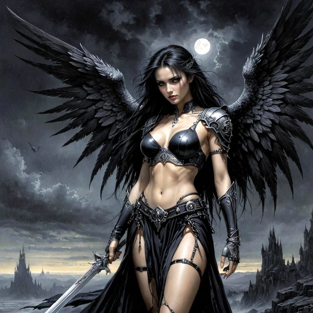 Grimdark Fantasy Angel in Luis Royo Style