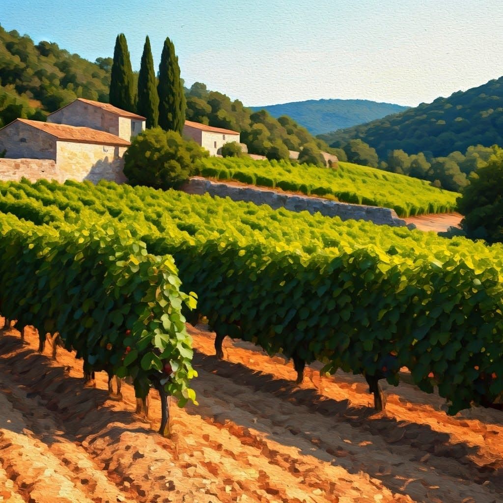 Lush Provence Vineyard Landscape in Watercolor and Oil Paint