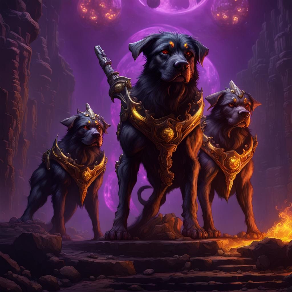 Three-Headed Cerberus Guards Underworld: Dark Fantasy Art