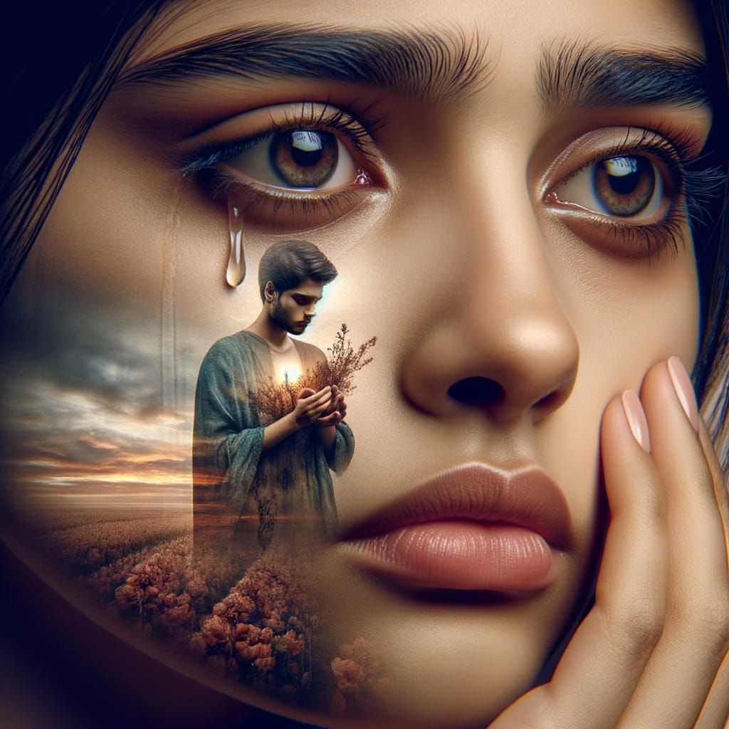 A Young Woman's Wistful Tear Reveals a Bittersweet Farewell