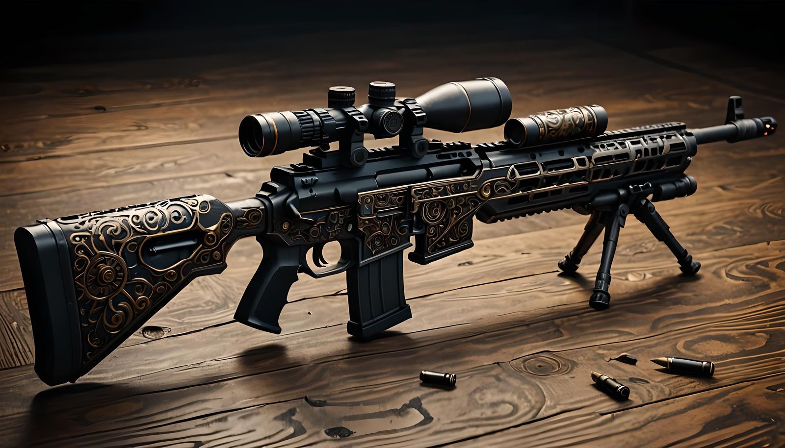 Sleek Black Sniper Rifle: Detailed Matte Painting