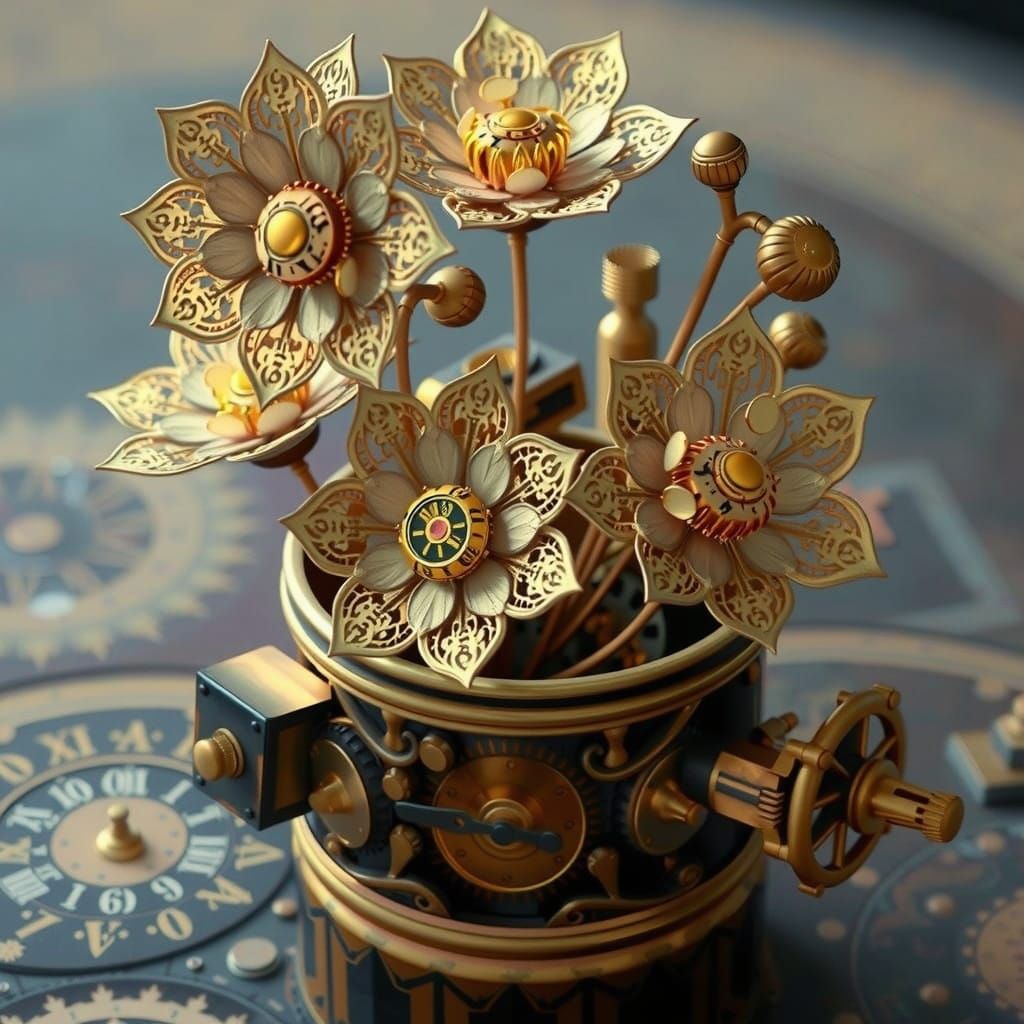 Steampunk Clockwork Blooms in a Vintage Study
