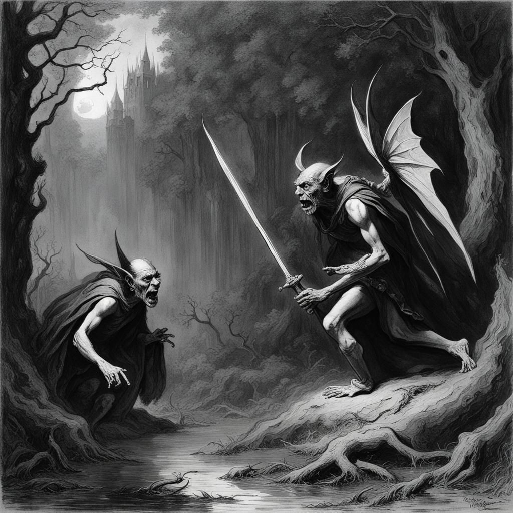 Faerie and Goblin Debate in Gothic Horror Style