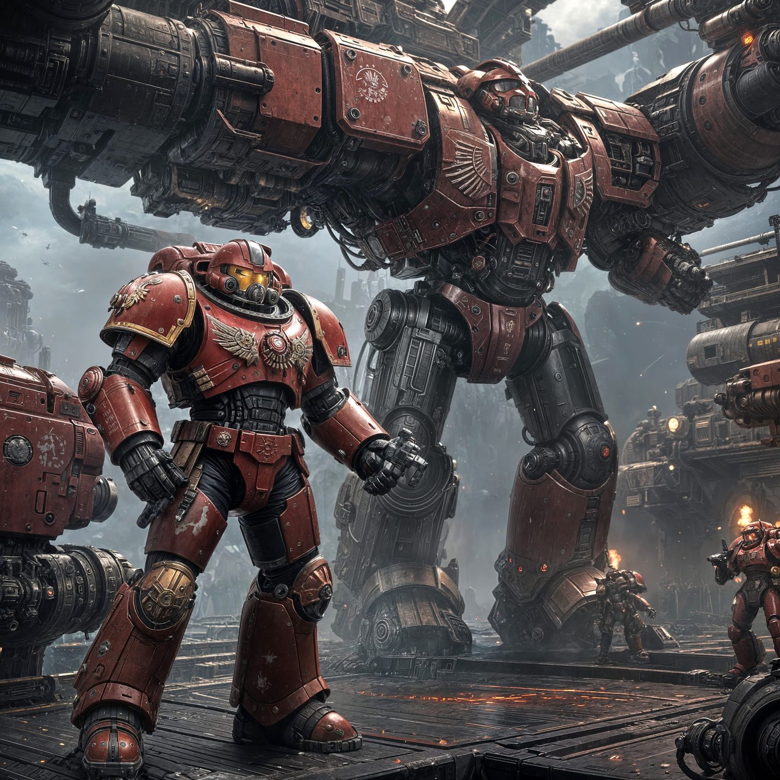 Blood Angel Space Marine on Starship in Sci-Fi Style