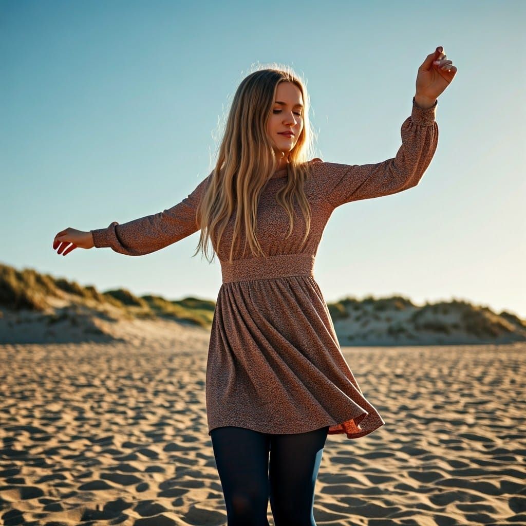 Woman Dancing on Beach in Ethereal Style