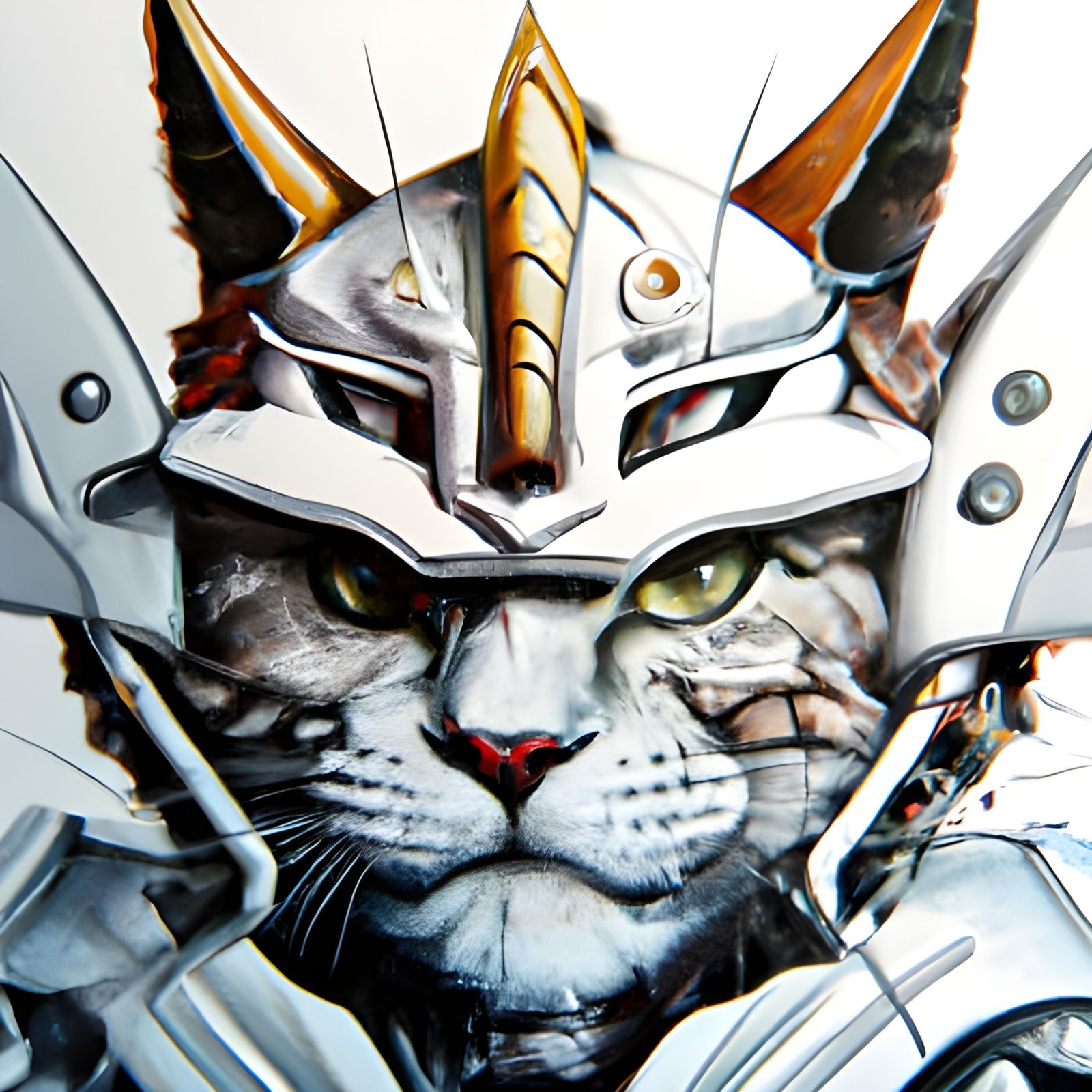 Samurai Cat Portrait in Detailed Pencil Sketch