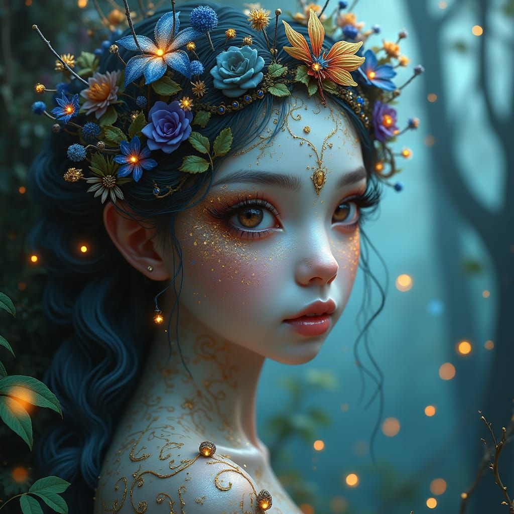 Enchanted Fairy Visage in Mystical Forest