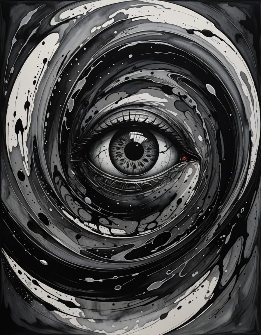 Surreal Void with Distant Light and Angry Eyes