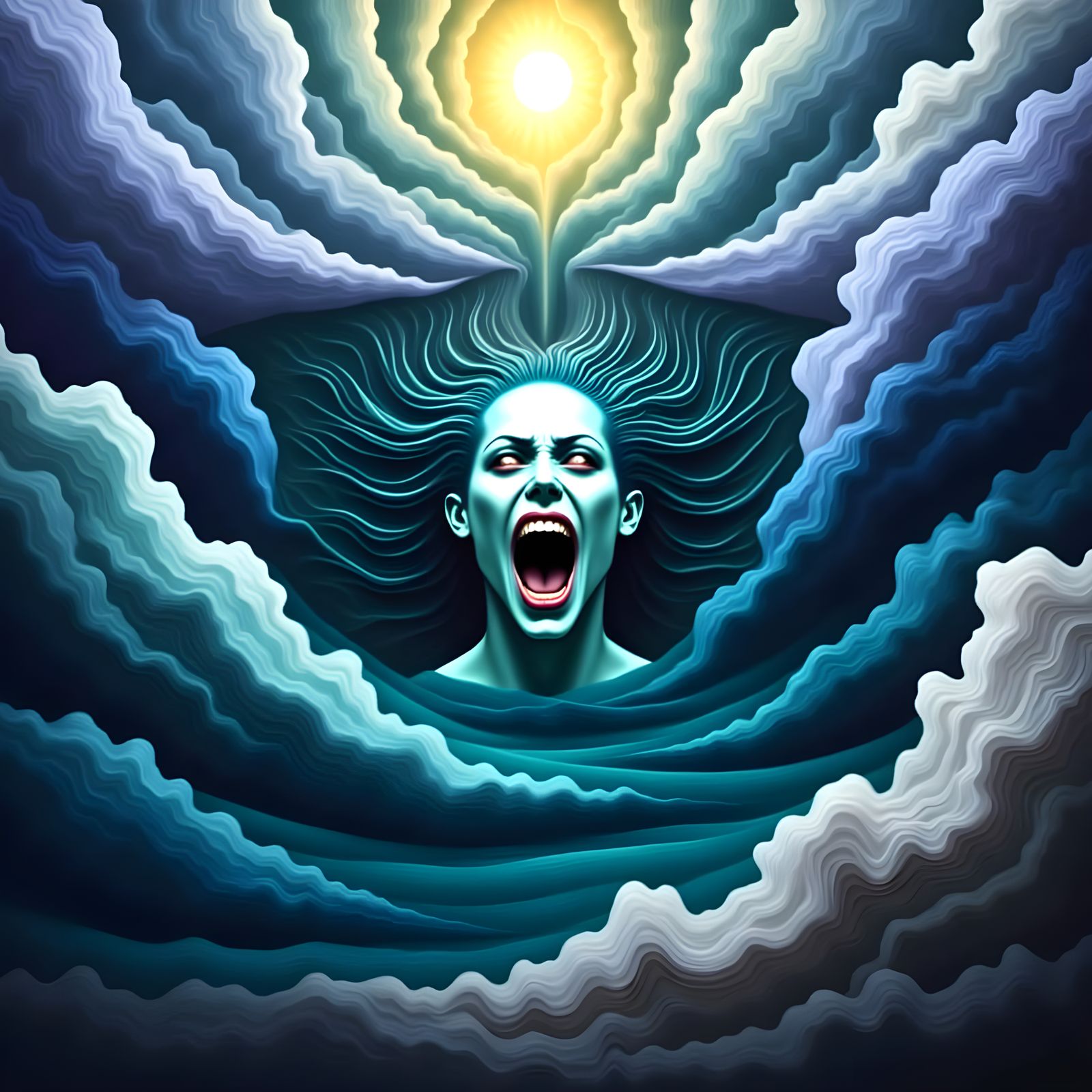 Surreal Hyperrealistic Portrait of Female Fury in Bright Yel...