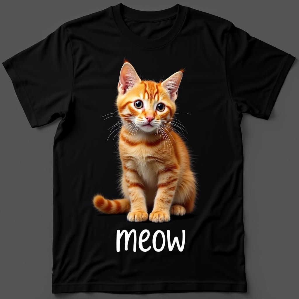 A Curious Ginger Cat on a Black T-Shirt