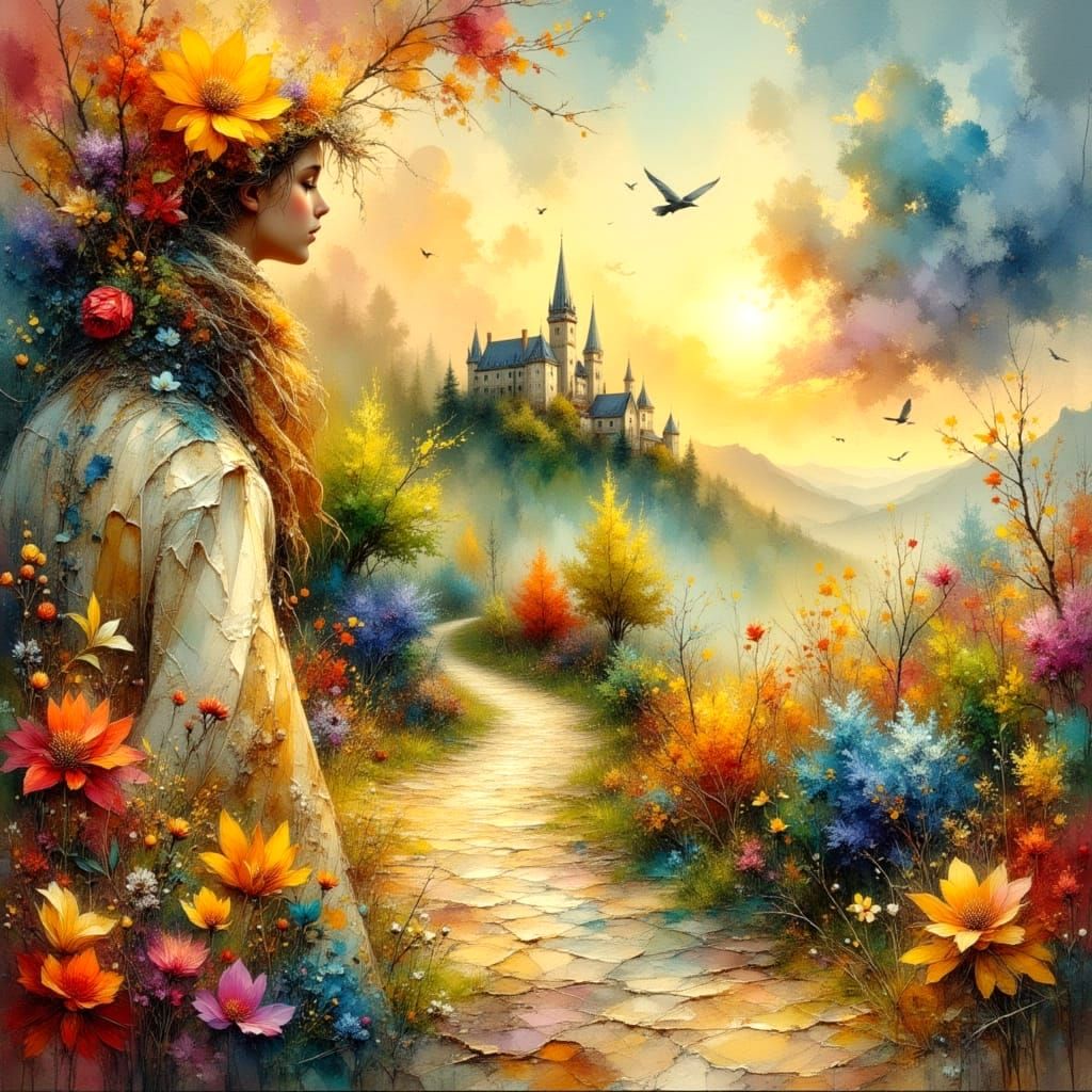 Pastel Dreamscape: Castle on the Hill in Impasto