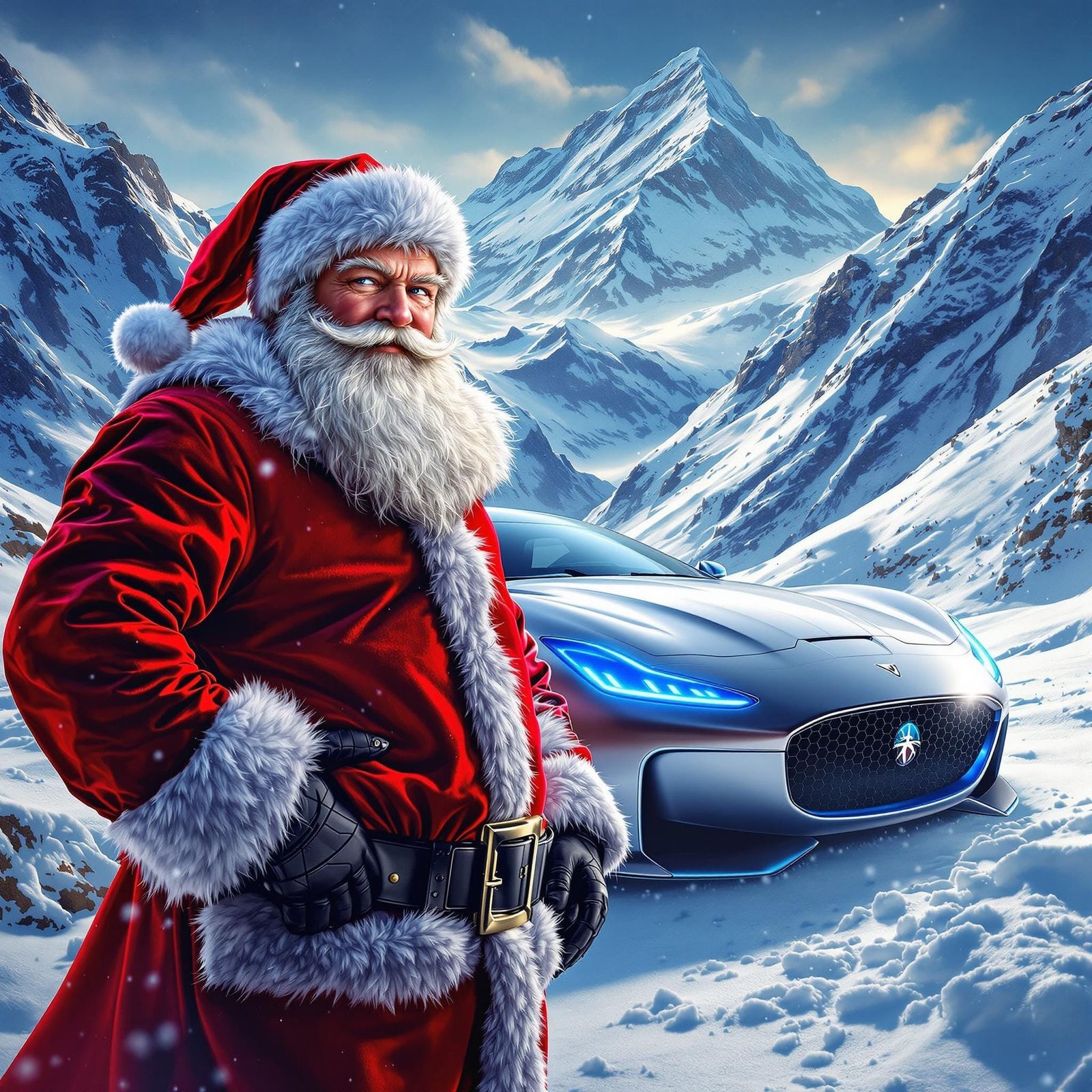 Santa's Sleek Jaguar Sleigh: A Digital Illustration