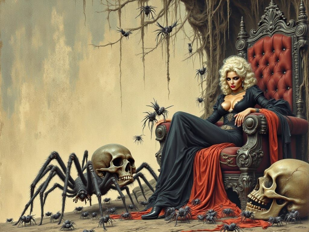 Wicked Queen and Giant Spider in Frazetta Fantasy Art
