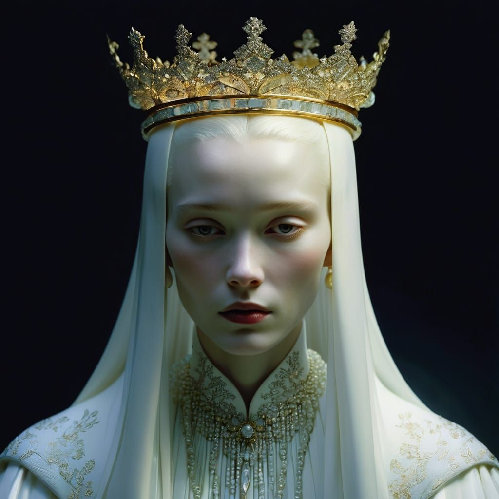 Enigmatic Portrait with Golden Crown in Translucent Light