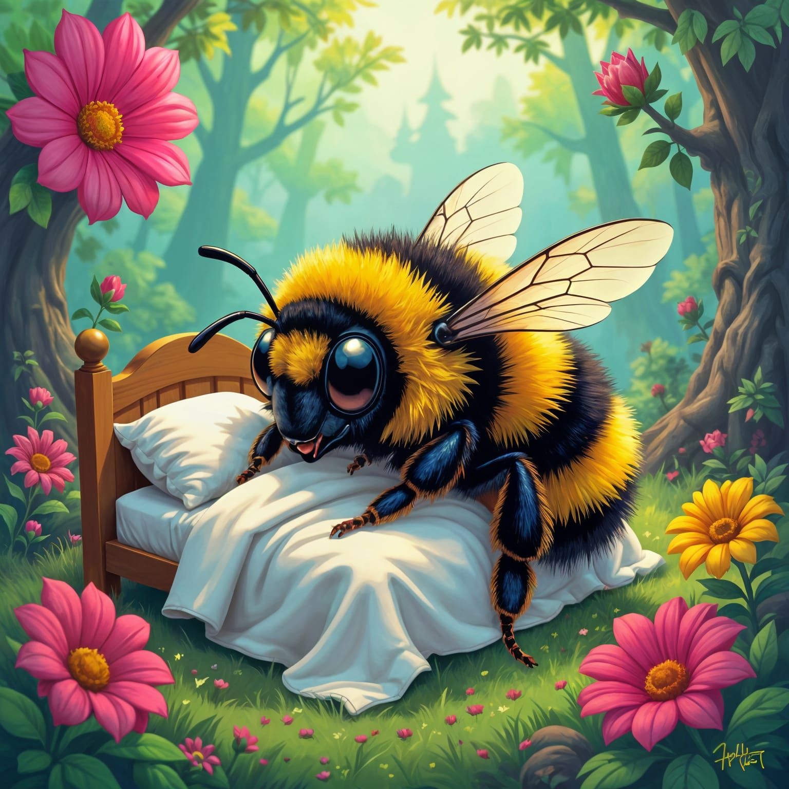 Resting Bumblebee in Psychedelic Forest
