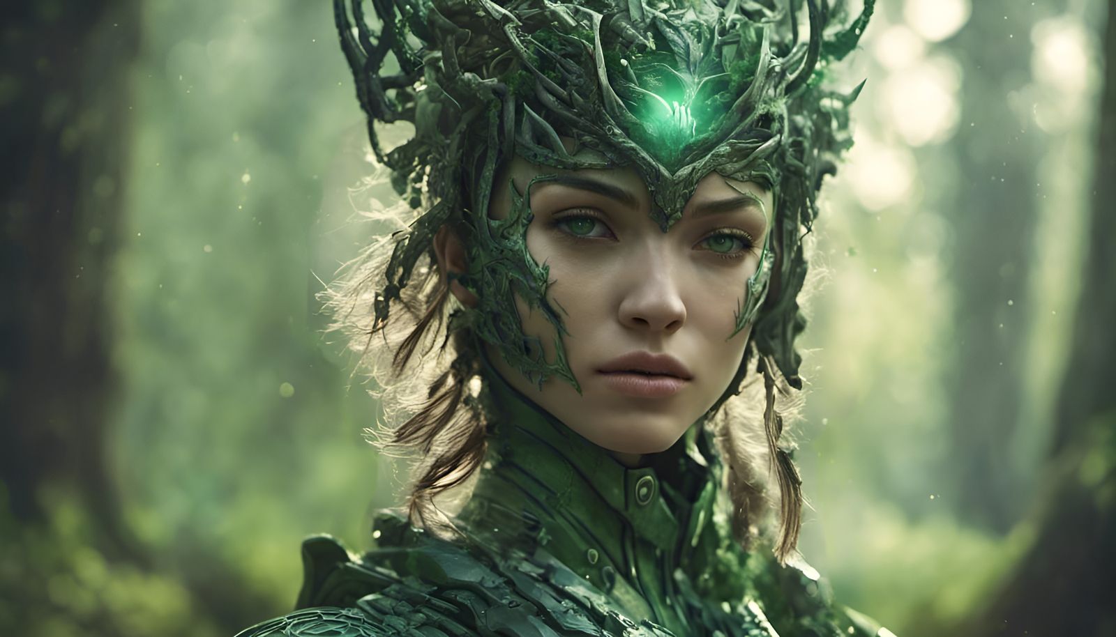 Warrior Girl Portrait in Forest, Detailed Fantasy Art