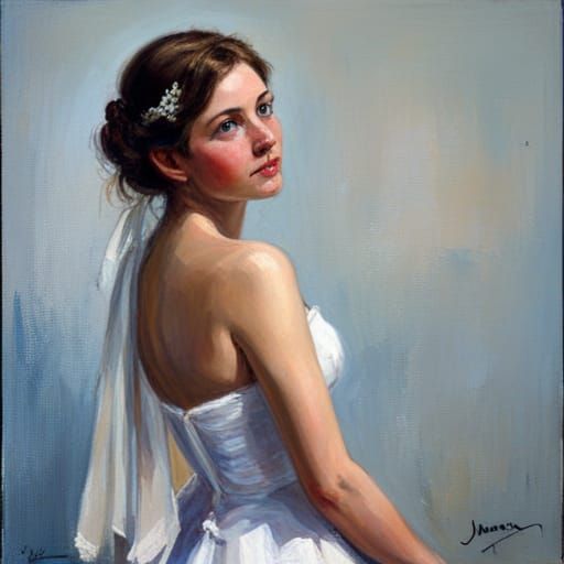 Girl as Bride in Oil Painting Style