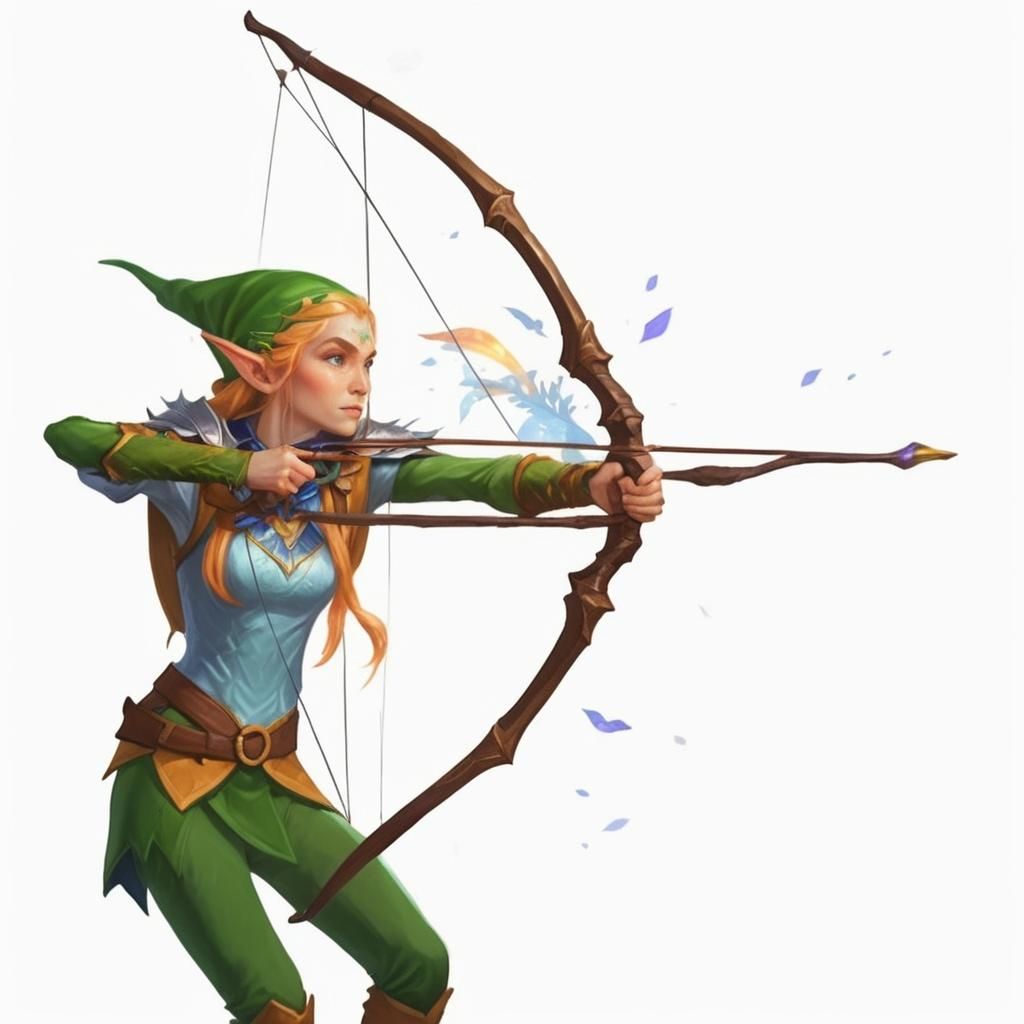 Female Elf Shooting Bow in Mystical Forest