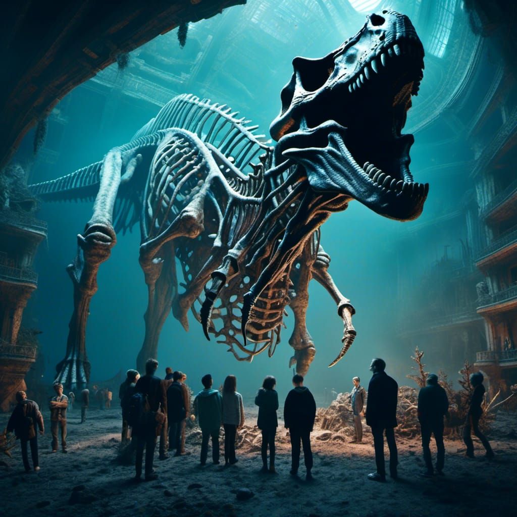 Dinosaur Skeleton Fantasy Art in Cold Colors