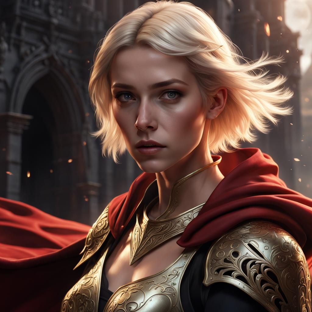 Angelic Woman in Dark Armor with Violin