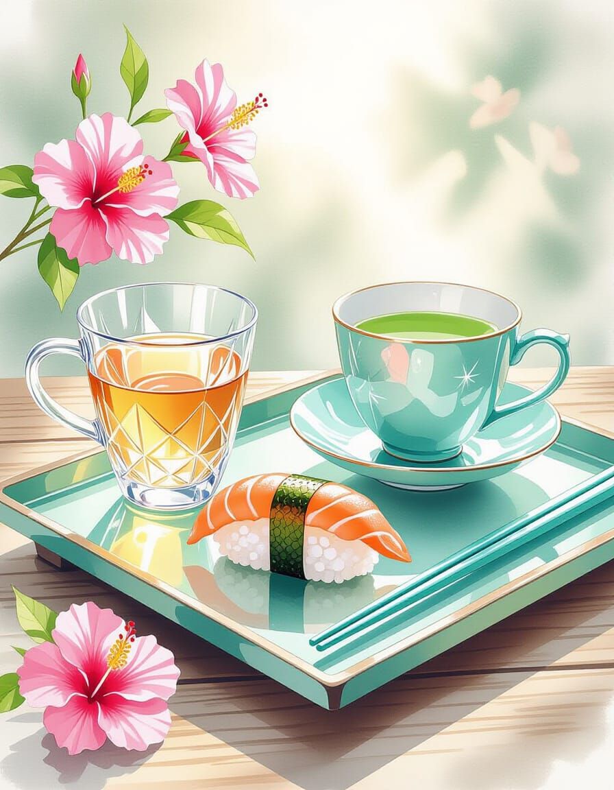 Crystal Sushi in Watercolor Japanese Tea Ceremony