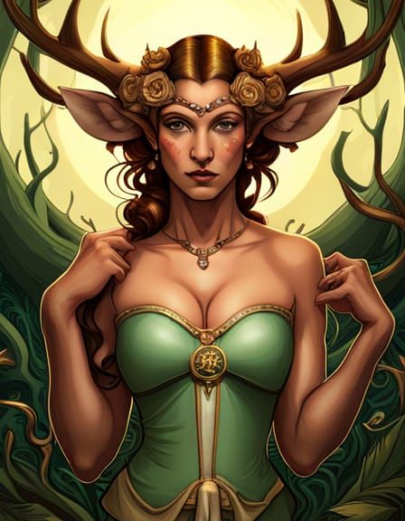 Mythical Faun Portrait in Art Nouveau Style