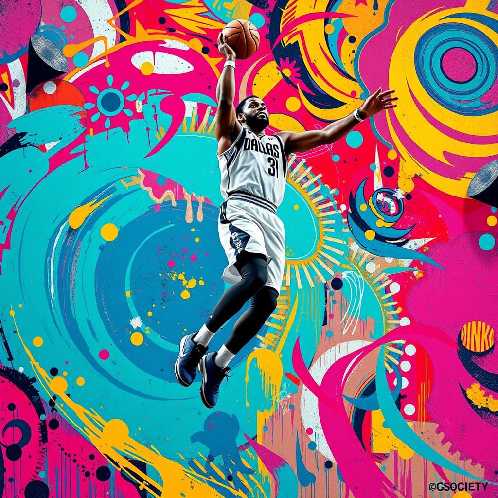 Powerful Slam Dunk in Vibrant Urban Art Style