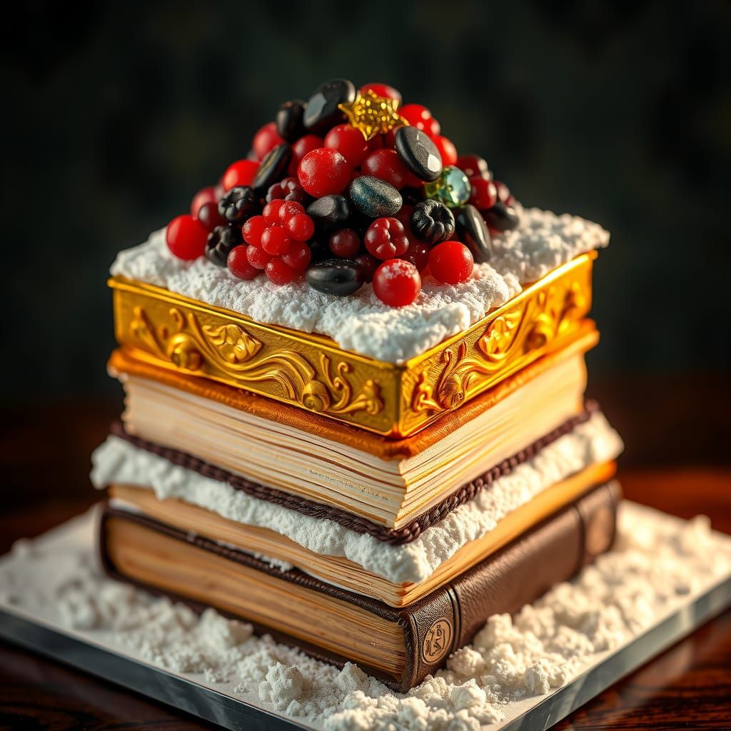 Book Cake Topped with Gem Berries and Snow Cream