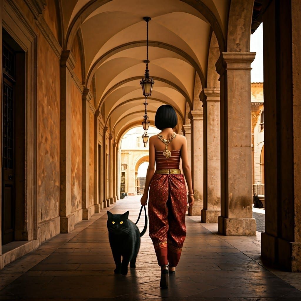 Thai Sorceress Strolls Through Italian Renaissance City