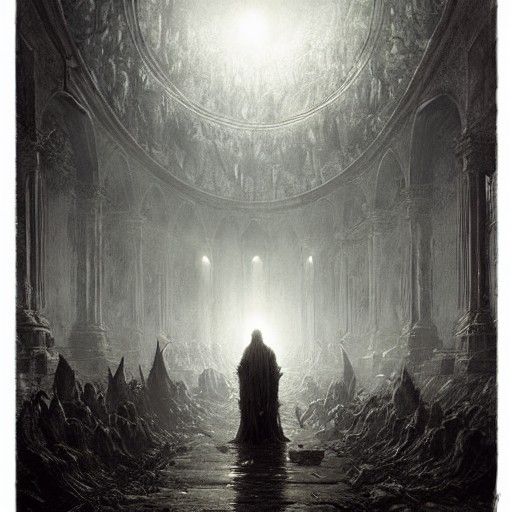 Eerie Horror Scene in Dark Engraving Style