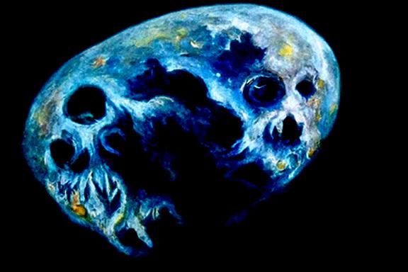 Skull Moon in Space: Gothic Oil Painting