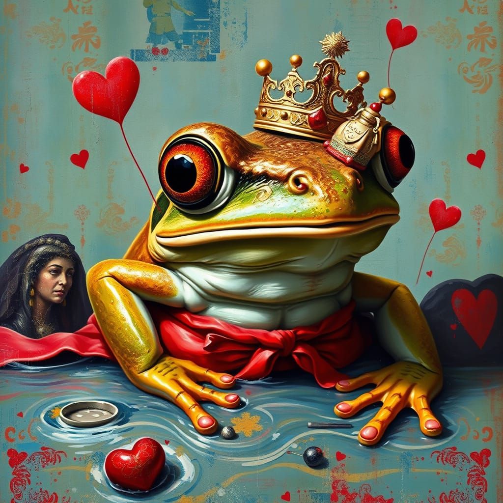 Majestic Royal Frog in Surrealistic Oil Painting