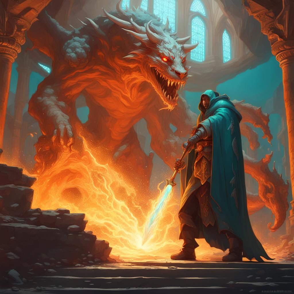 Warlock Casts Eldritch Blast Spell: Fantasy Concept Art