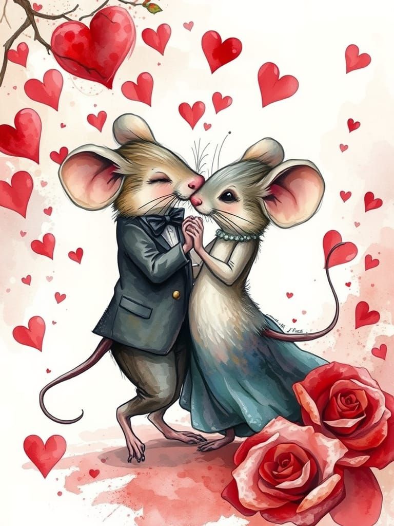 Romantic Whimsy: Mice Entwined in a Dreamy Tango Dance