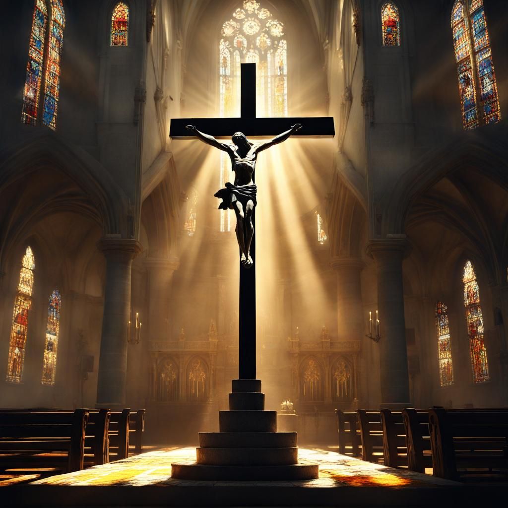 Dramatic Backlit Crucifix with Godrays