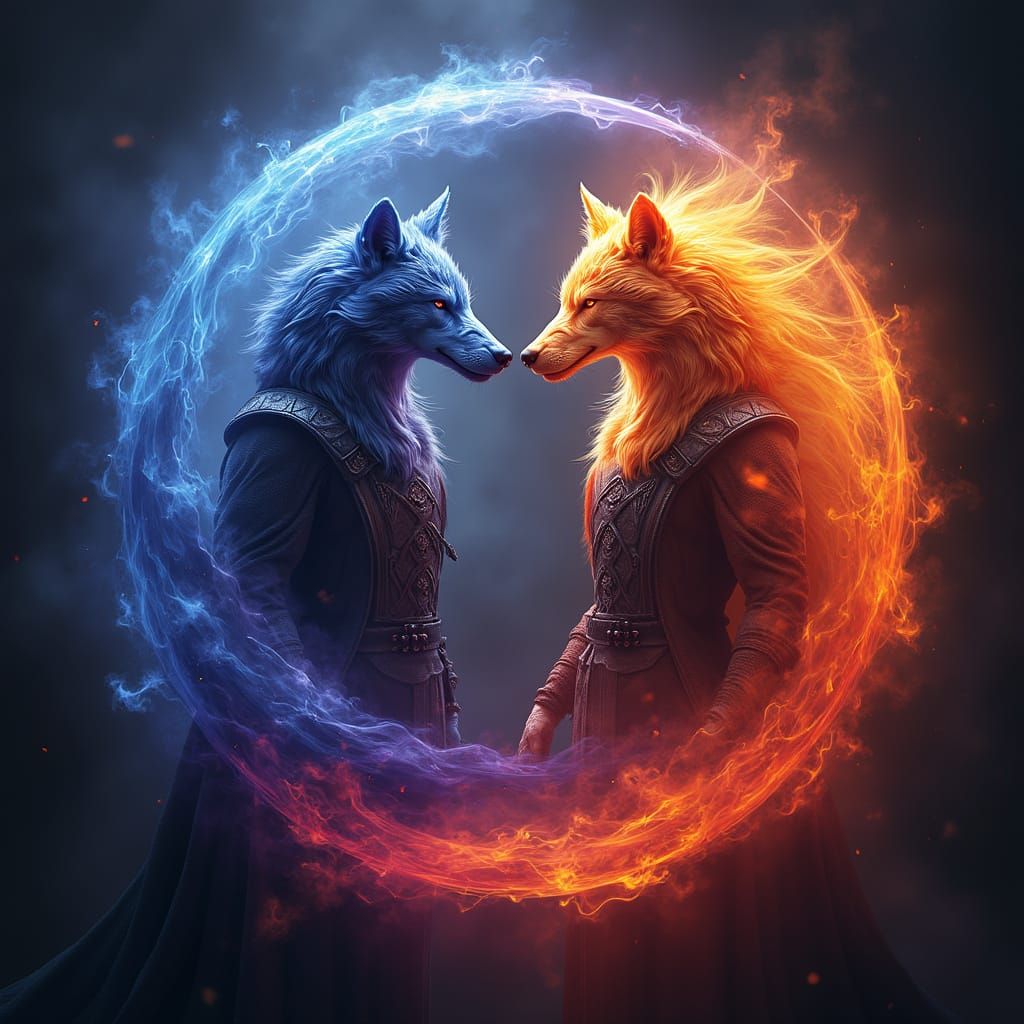 Dynamic Ying Yang Flame Wolves Logo