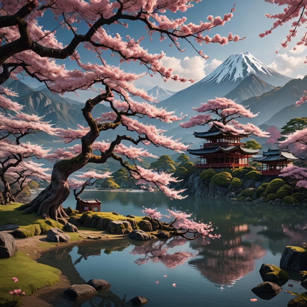 Sakura Tree Landscape in Detailed Matte Painting