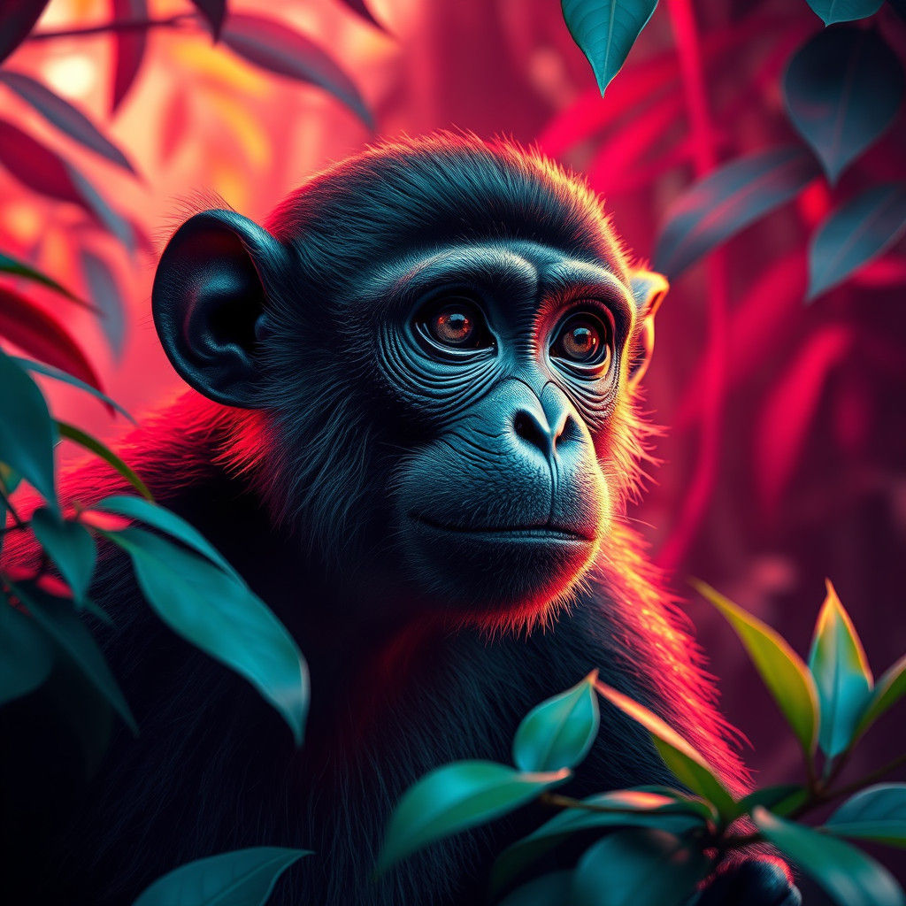 Detailed Monkey Portrait in Lush Jungle Setting