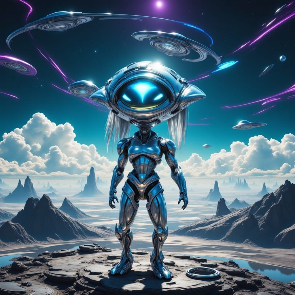 Ethereal Alien on Jupiter Landscape in Psychedelic Op-Art St...