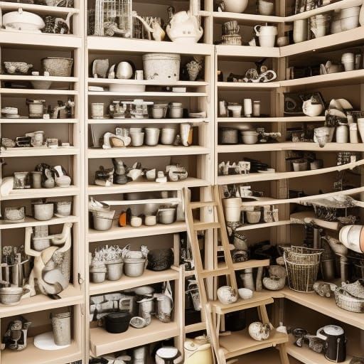 Detailed Cabinet Interior with Gardening Equipment