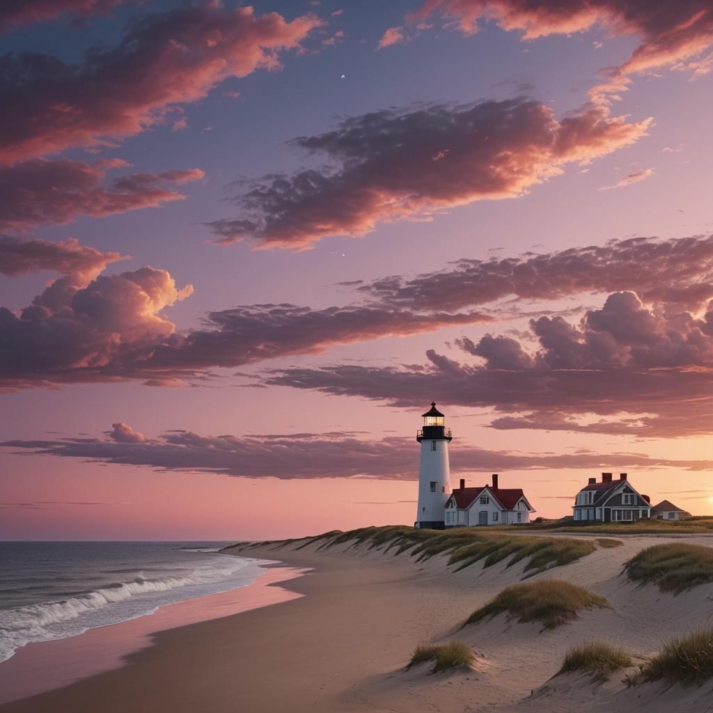 Sunset at Race Point Lighthouse, Detailed Matte Painting