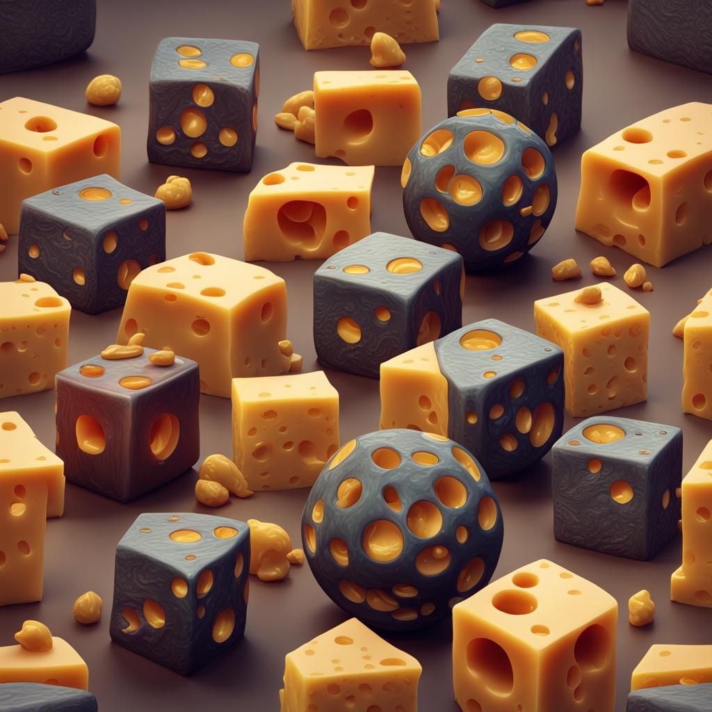 Cheese Dice Mice in Detailed Matte Painting