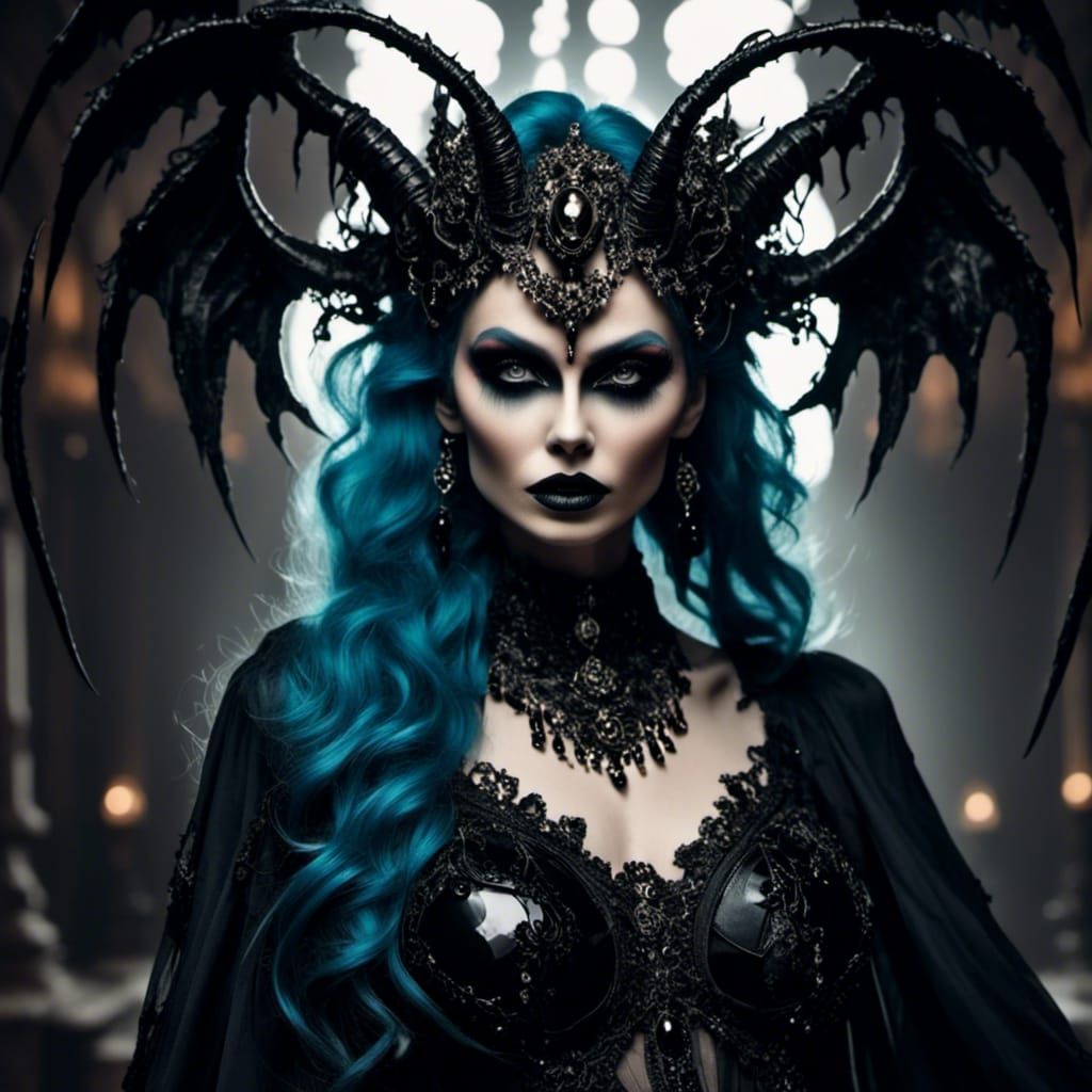 Mysterious Demon-Angel Woman with Empty Eye