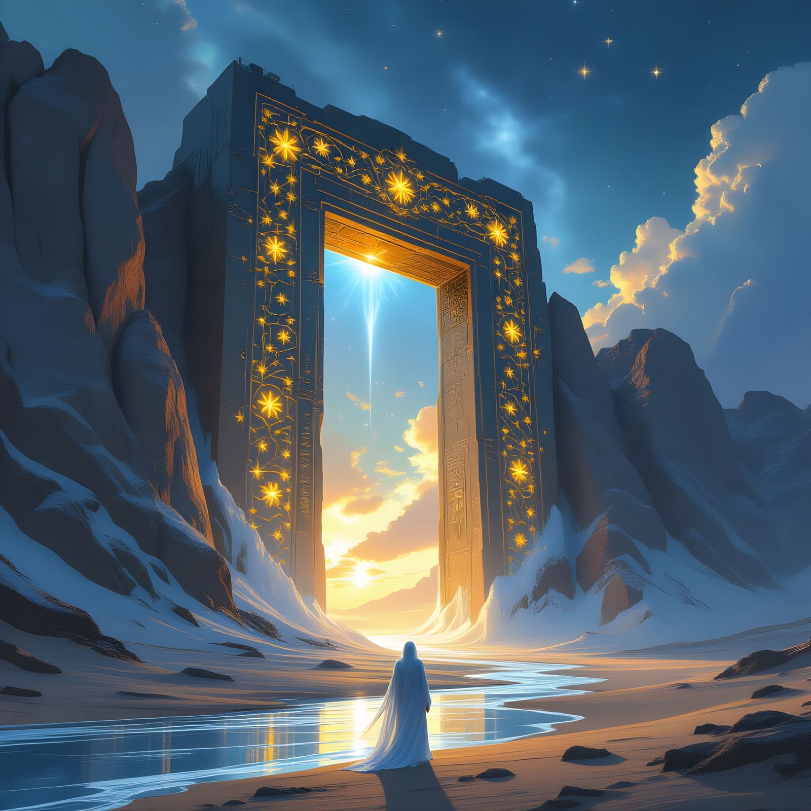 Eternal Gate: Dreamlike Painting of Cosmic Threshold